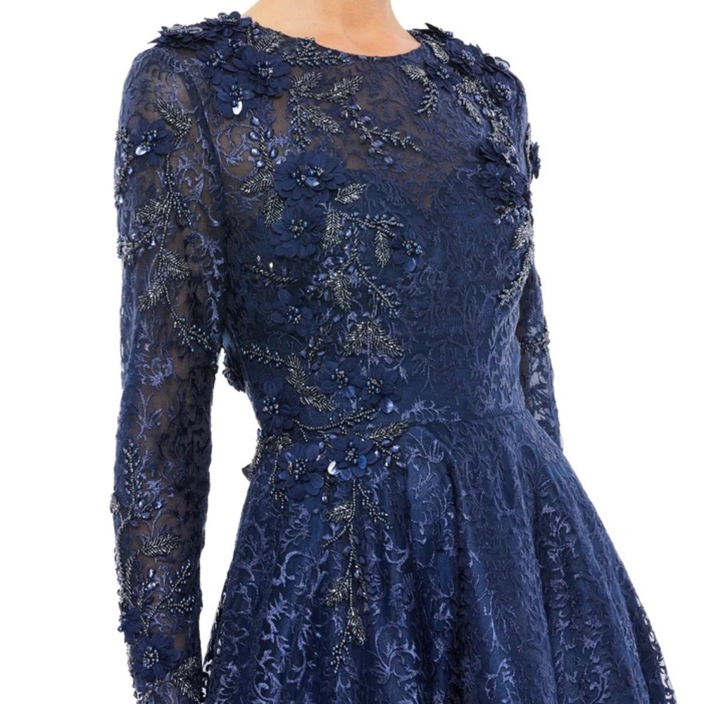 Mac Duggal Navy Blue Lace Wedding Dress